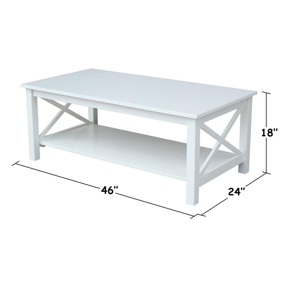Hampton 46" White Solid Wood Rectangular Coffee Table