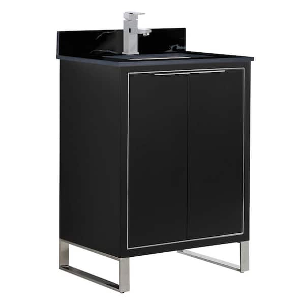 FINE FIXTURES Opulence 24 in. W x 18 in. D x 33.5 in H. Bath Vanity in Black Matte with Black Stone Single Sink Top