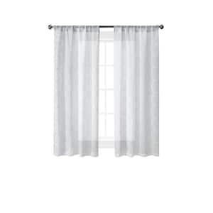 Selena Light Grey Faux Linen Sheer Rod Pocket Tiebacks Curtain 38 in. W x 63 in. L (2-Panels)