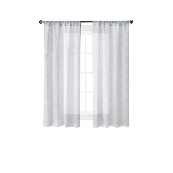 Solid Semi-Sheer Rod Pocket Curtains Panel Pair with Pom Pom Tie Back Set of 2 