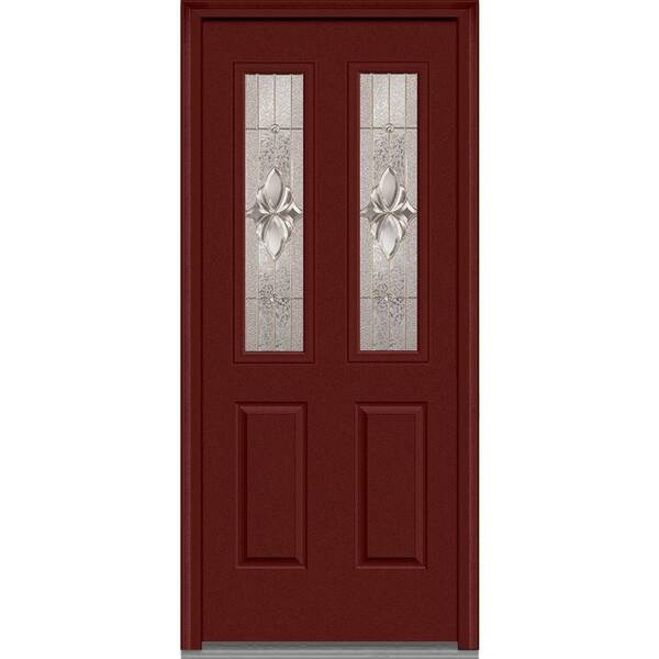 MMI Door 36 in. x 80 in. Heirloom Master Left-Hand Inswing 2-Lite Decorative 2-Panel Painted Fiberglass Smooth Prehung Front Door