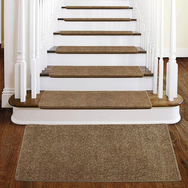 Camel 9.5 in. x 30 in. x 1.2 in. Bullnose Polypropylene Non-slip Carpet Stair Tread Cover With Landing Mat (Set of 15)