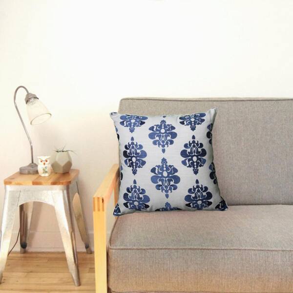 LR Home 18 in. x 18 in. Blue and White Square Decorative Indoor Accent Pillow