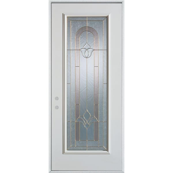 Stanley Doors 32 in. x 80 in. Traditional Brass Full Lite Painted White Right-Hand Inswing Steel Prehung Front Door