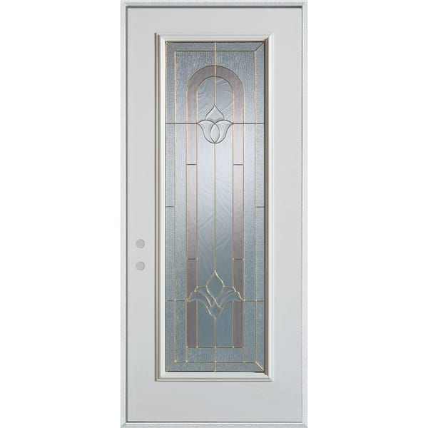 Stanley Doors 36 in. x 80 in. Traditional Brass Full Lite Prefinished White Right-Hand Inswing Steel Prehung Front Door