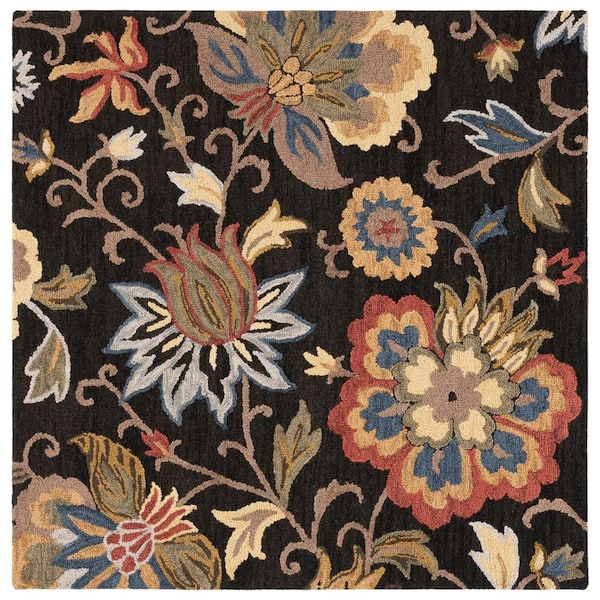 Blossom 6 ft. x 6 ft. Black/Yellow Garden Floral Square Area Rug