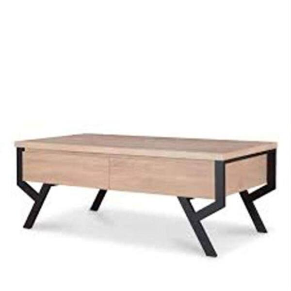 HomeRoots Amelia 47 in. Natural/Black Large Rectangle Wood Coffee Table