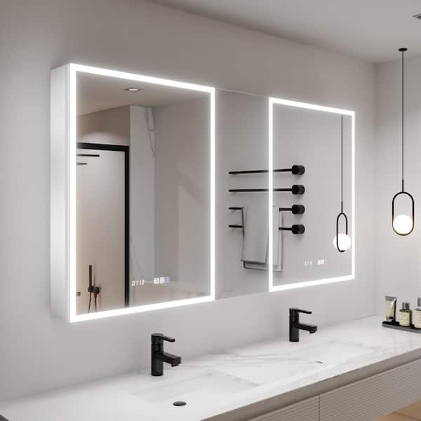 Aura 60 in.W x 32 in.H Rectangular Aluminum Recessed/Surface Mount Dual Swing Medicine Cabinet with Mirror LED