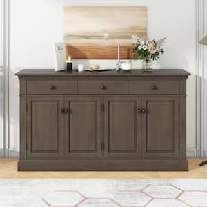 Taupe Extra Large Storage Space MDF 60 in. Sideboard with 3-Drawers and 2-Cabinets