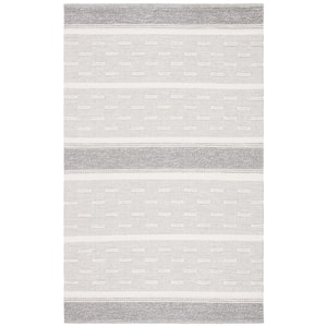 Striped Kilim Ivory Grey Doormat 3 ft. x 5 ft. Striped Area Rug