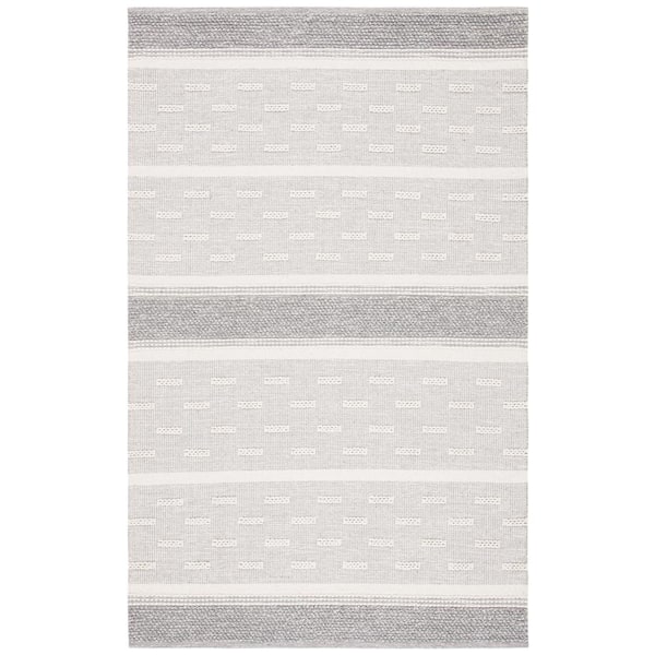 SAFAVIEH Striped Kilim Ivory Grey Doormat 3 ft. x 5 ft. Striped Area Rug