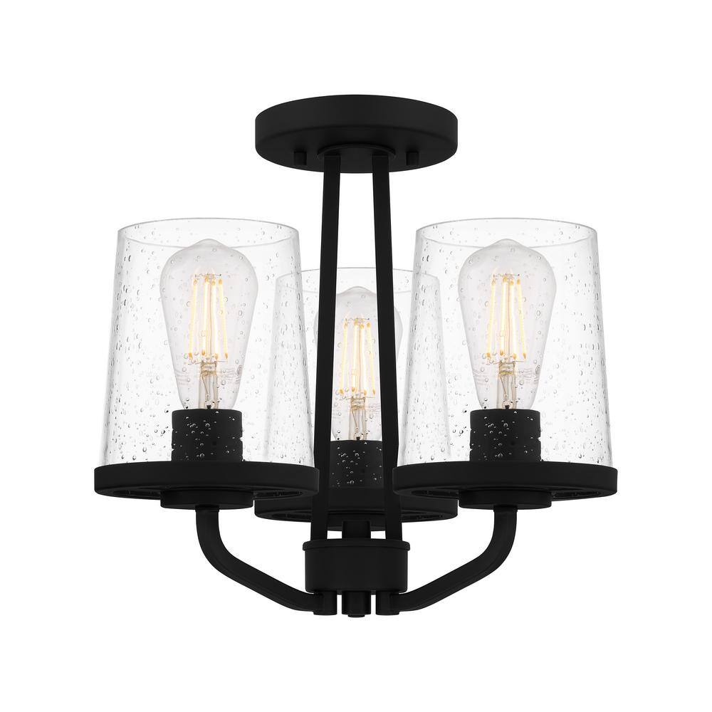 Hampton Bay Grantsville 14 in. 3Light Matte Black SemiFlush Mount