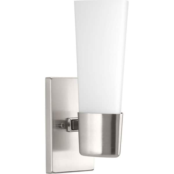 Zura Collection 1-Light Brushed Nickel Etched Opal Glass Modern Bath Vanity Light
