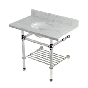 Templeton 36 in. Marble Console Sink with Acrylic Legs in Carrara Marble Polished Nickel