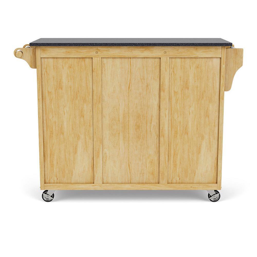 Natural Wood Kitchen Cart with Black Granite Top and Storage