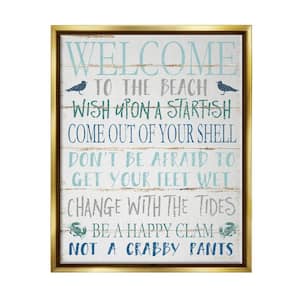 Welcome to the Beach Planked Look Sign by Jennifer Pugh Floater Frame Typography Wall Art Print 21 in. x 17 in.