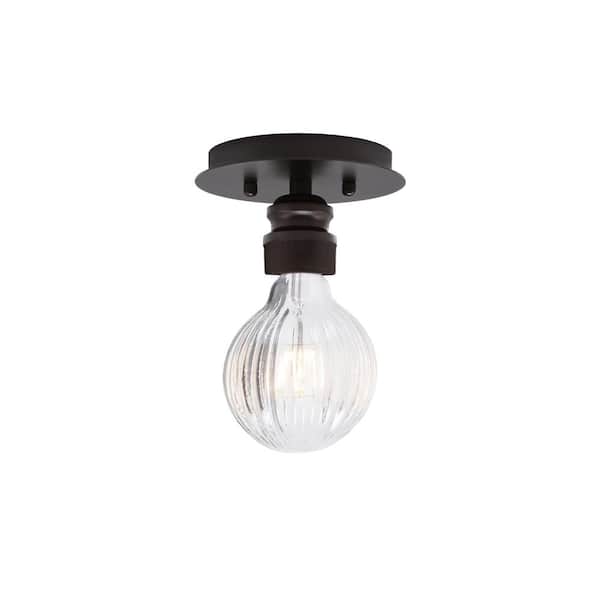 Unbranded Albany 8.5 in. 1 Light Espresso Contemporary Semi-Flush Mount 4 in. Clear Bulb Glass Shade No Bulb Included