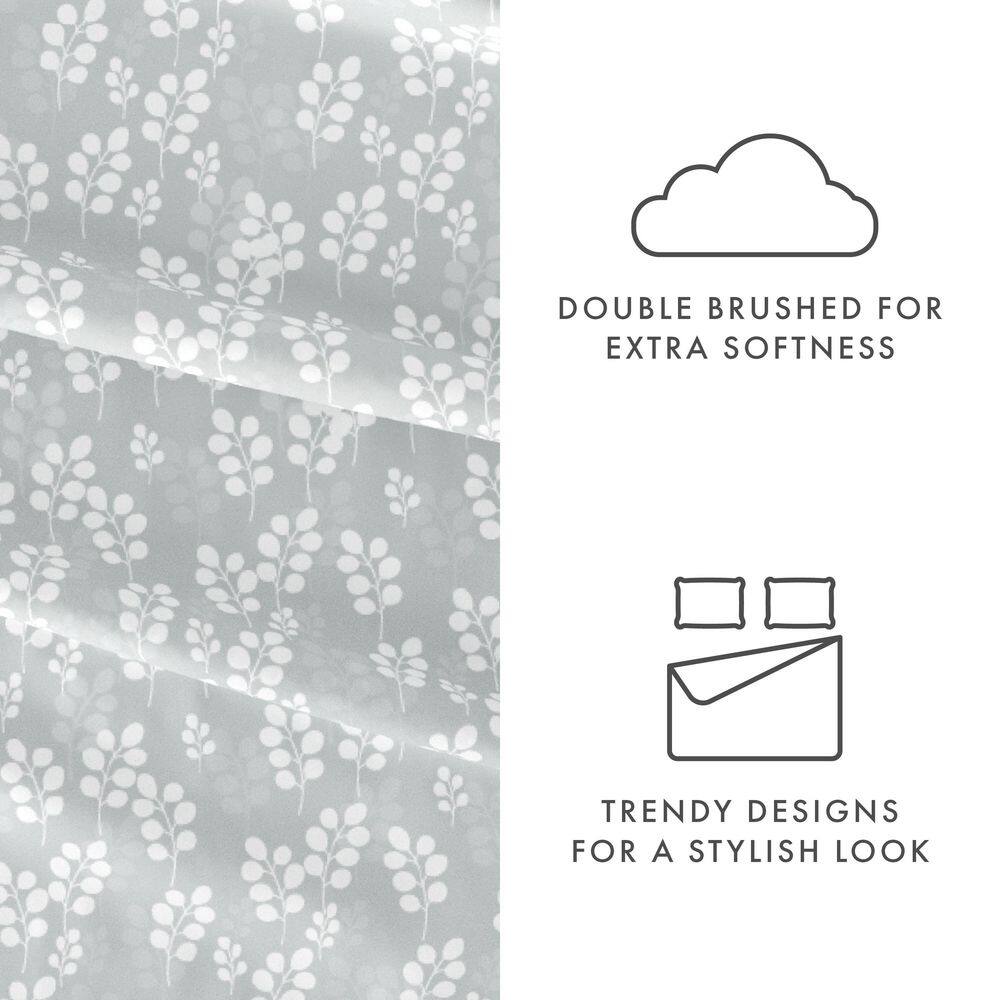 Gray Queen Microfiber Botanical Print Sheet Set