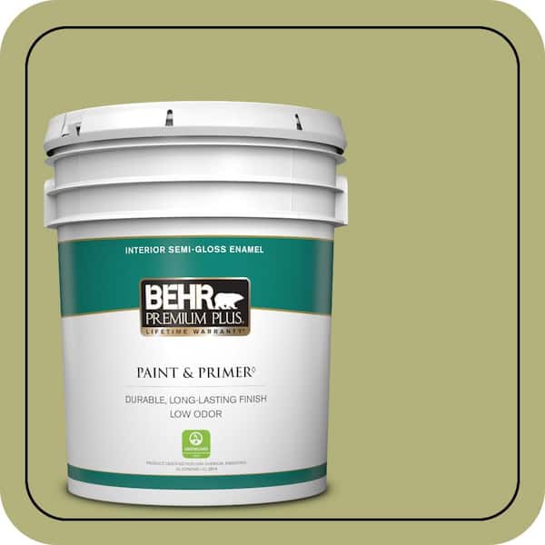 BEHR PREMIUM PLUS 5 gal. #M340-5 Fresh Artichoke Semi-Gloss Enamel Low Odor Interior Paint & Primer