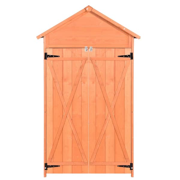 Sudzendf 35.43 in. W x 19.29 in. D x 68.90 in. H Brown Wood Outdoor Storage Cabinet with Lockable Doors and Waterproof Roof