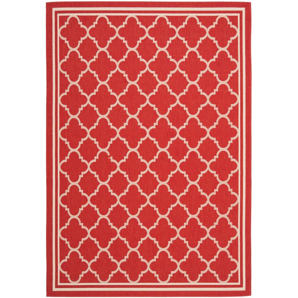 Red and Bone Geometric Indoor/Outdoor Area Rug 4' x 5'7"