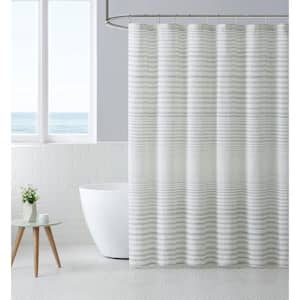 Tide Stripe 1-Piece Beige Cotton Blend Shower Curtain