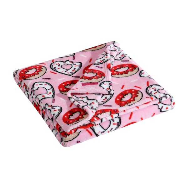 BETSEY JOHNSON Donut Hearts Pink/Red/White Ultra Soft Plush Fleece 50 x 70 Throw Blanket