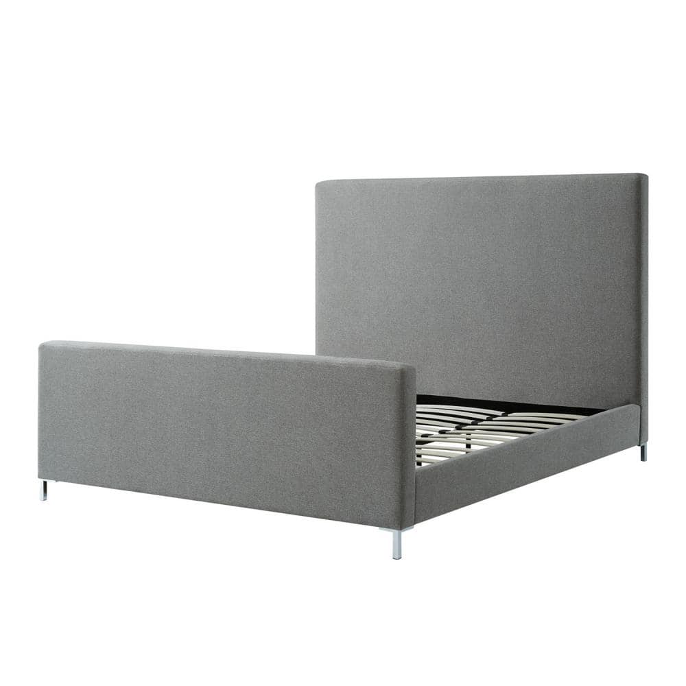 Inspired Home Stefania Grey Wood Frame King Size Platform Bed With Upholstered Linen, Grey Linen -  BD33-03GRK-HD