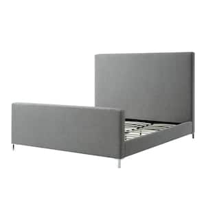 Stefania Grey Wood Frame King Size Platform Bed With Upholstered Linen