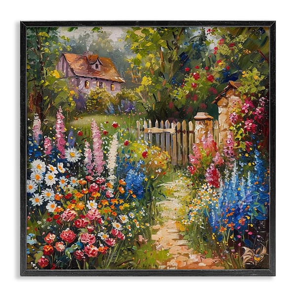 Stupell Industries Blooming Spring Cottage by LSR Design Studio Black Framed Nature Giclee Art Print 24 in. x 24 in.
