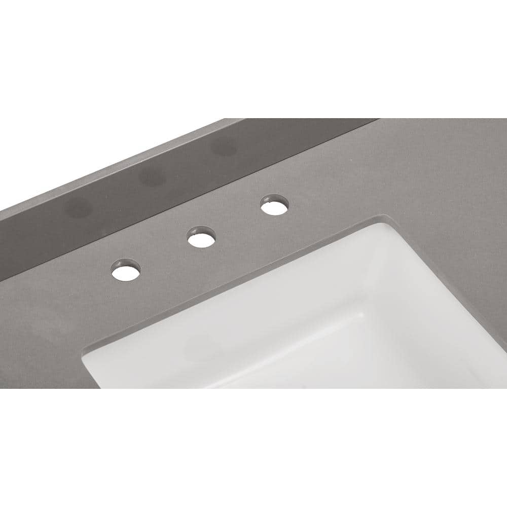 Concrete Gray Composite Double Vanity Top with White Sinks