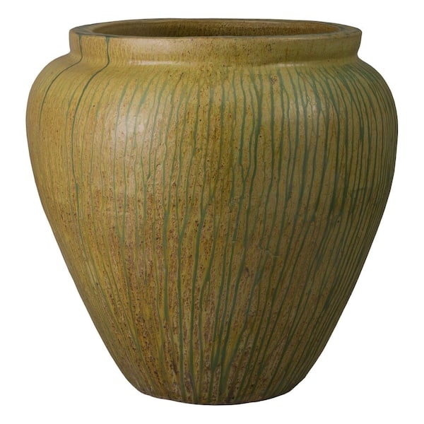 31 in. Green Ceramic Round Planter (31 in. L x 31 in. W x 31 in. H) with Drainage Hole
