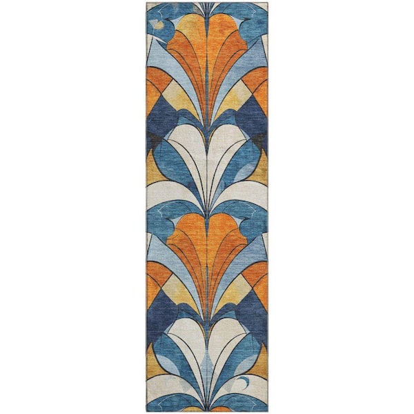 Mayfield Premium Machine Washable Abstract AMF2174 Blue 2 ft. x 7 ft. Runner Rug