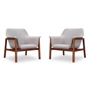 Miller Grey and Walnut Linen Weave Accent Arm Chair (Set of 2)