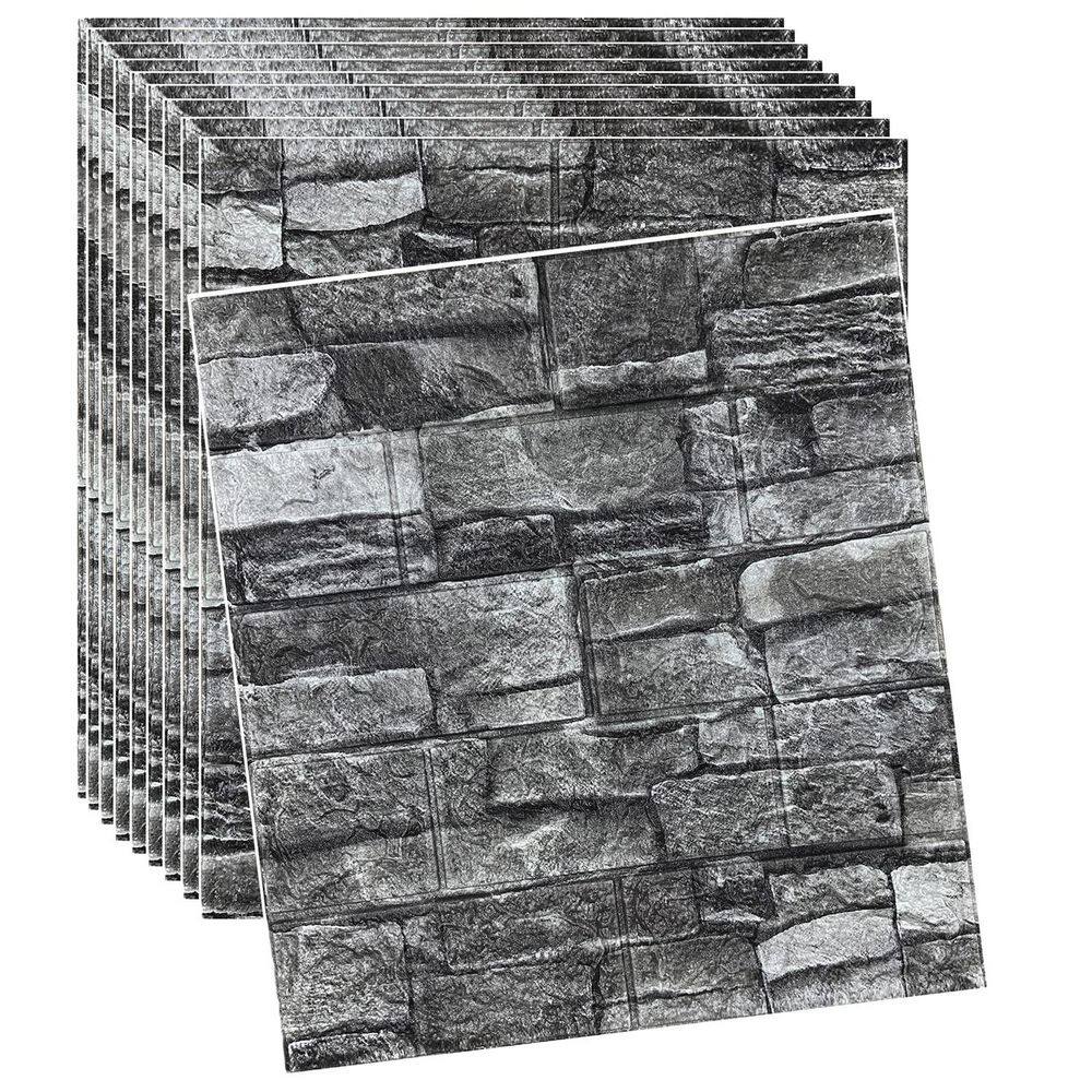 10-Piece Black Peel and Stick 3D Faux Stone Wall Panel, 3D Brick Wallpaper, Foam Brick Self-Adhesive Wall Panel price history on PriceWatchPro