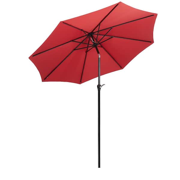 Angel Sar 10.4 ft. Metal Outdoor Tilt Beach Umbrella in Red with Push Button and Crank