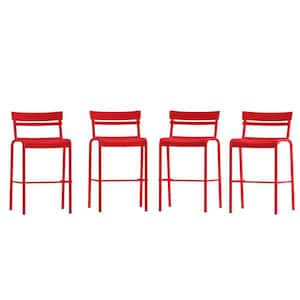 30.25 in. Red Metal Outdoor Bar Stool 4-Pack