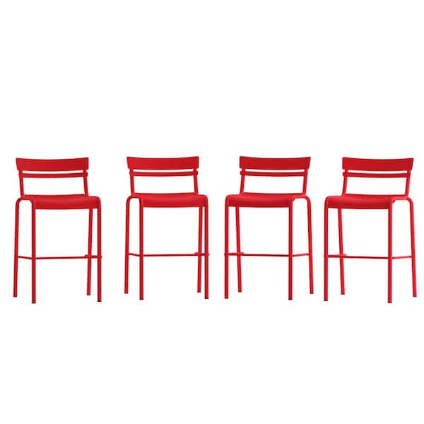 Carnegy Avenue 30.25 in. Red Metal Outdoor Bar Stool 4-Pack