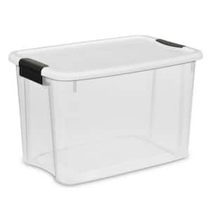 30 Qt. Ultra Latch Clear Storage Box with White Lid (60 Pack)