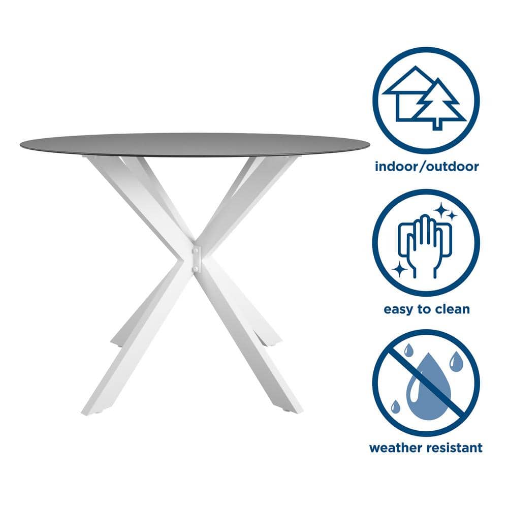 White and Black Round Glass Top Dining Table