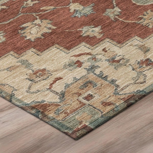 Chantille Machine Washable Indoor/Outdoor Abstract ACN2950 Brick 8 ft. x 8 ft. Round Rug