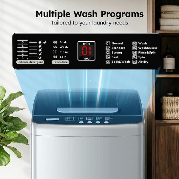 SIMZLIFE 1.03 Cu.ft. Portable Washing Machine in Gray with 10-Wash