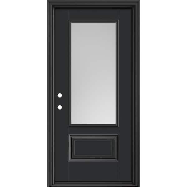 Masonite Performance Door System 36 in. x 80 in. 3/4-Lite Right-Hand Inswing Pearl Black Smooth Fiberglass Prehung Front Door