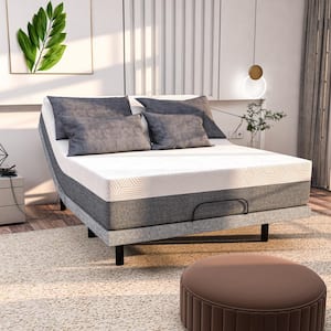 Adjustable Gray Twin XL Bed Frame USB, APP, Dual Massage, Head/Foot Incline, Under Bed Light with 14 in. Hybrid Mattress