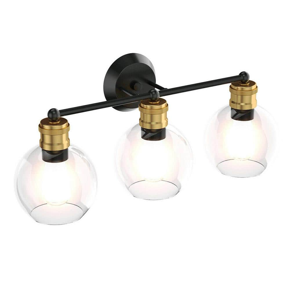 Black and Gold 24.5" Modern 3-Light Vanity Sconce with Clear Glass Shades