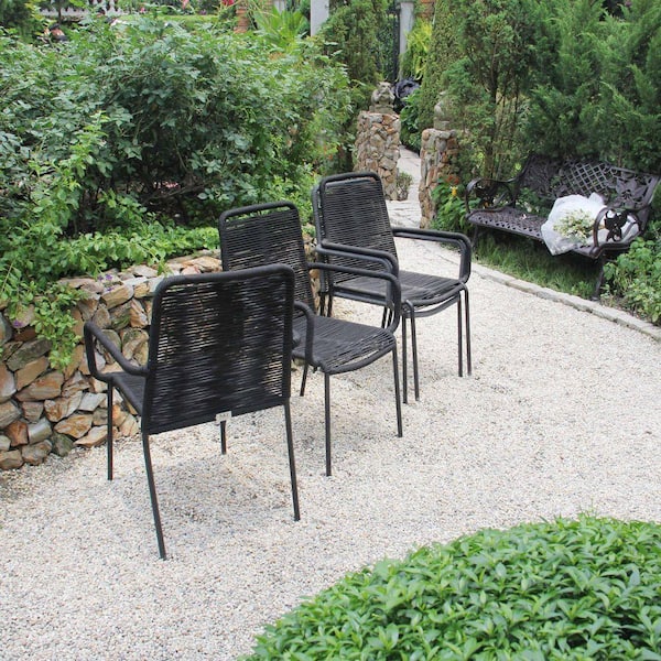 MADE 4 HOME Palaio Black Stackable Wicker Outdoor Dining Chair (4