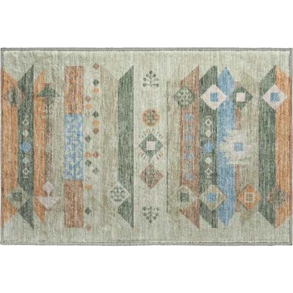 Mayfield Premium Machine Washable Abstract AMF2499 Sage 2 ft. x 3 ft. Accent Rug