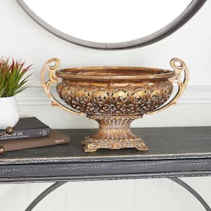 Gold Polystone Ornate Decorative Bowl with Handles