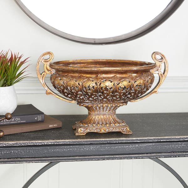 Litton Lane Gold Polystone Ornate Decorative Bowl with Handles