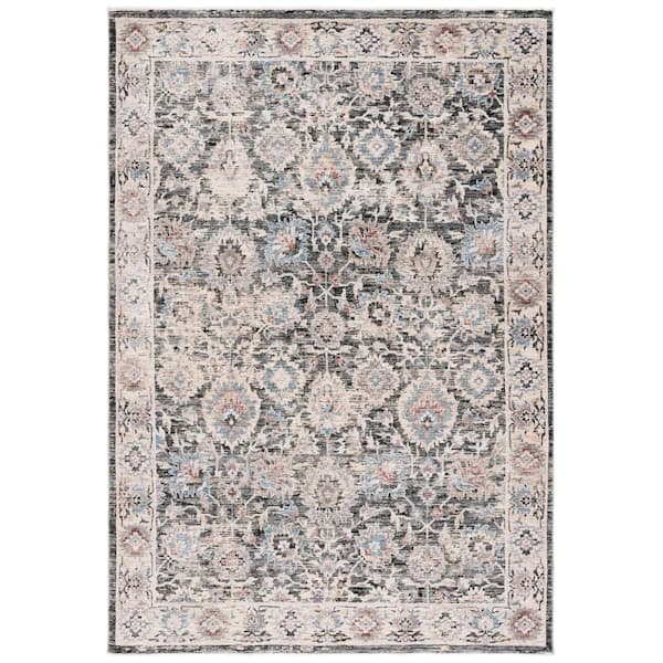 SAFAVIEH Artifact Charcoal/Ivory 5 ft. x 8 ft. Distressed Floral Border Area Rug